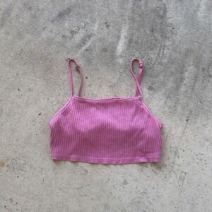 Aerie Ribbed‎ Cami Top Womens Medium Pink Lace Back Y2K Cropped Bralette